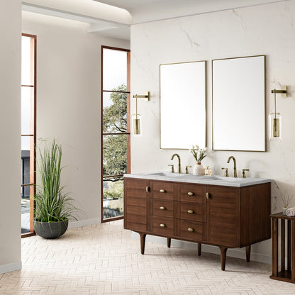 Amberly 60" Double Vanity Cabinet, Mid-Century Walnut