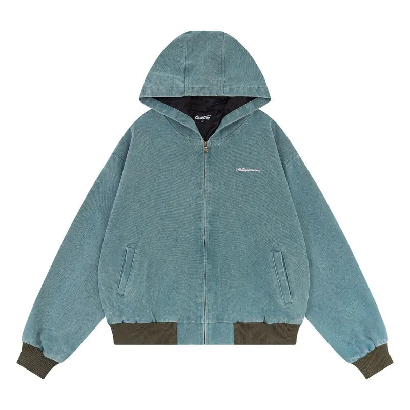 Retro Hooded Jacket with Washed and Worn Finish