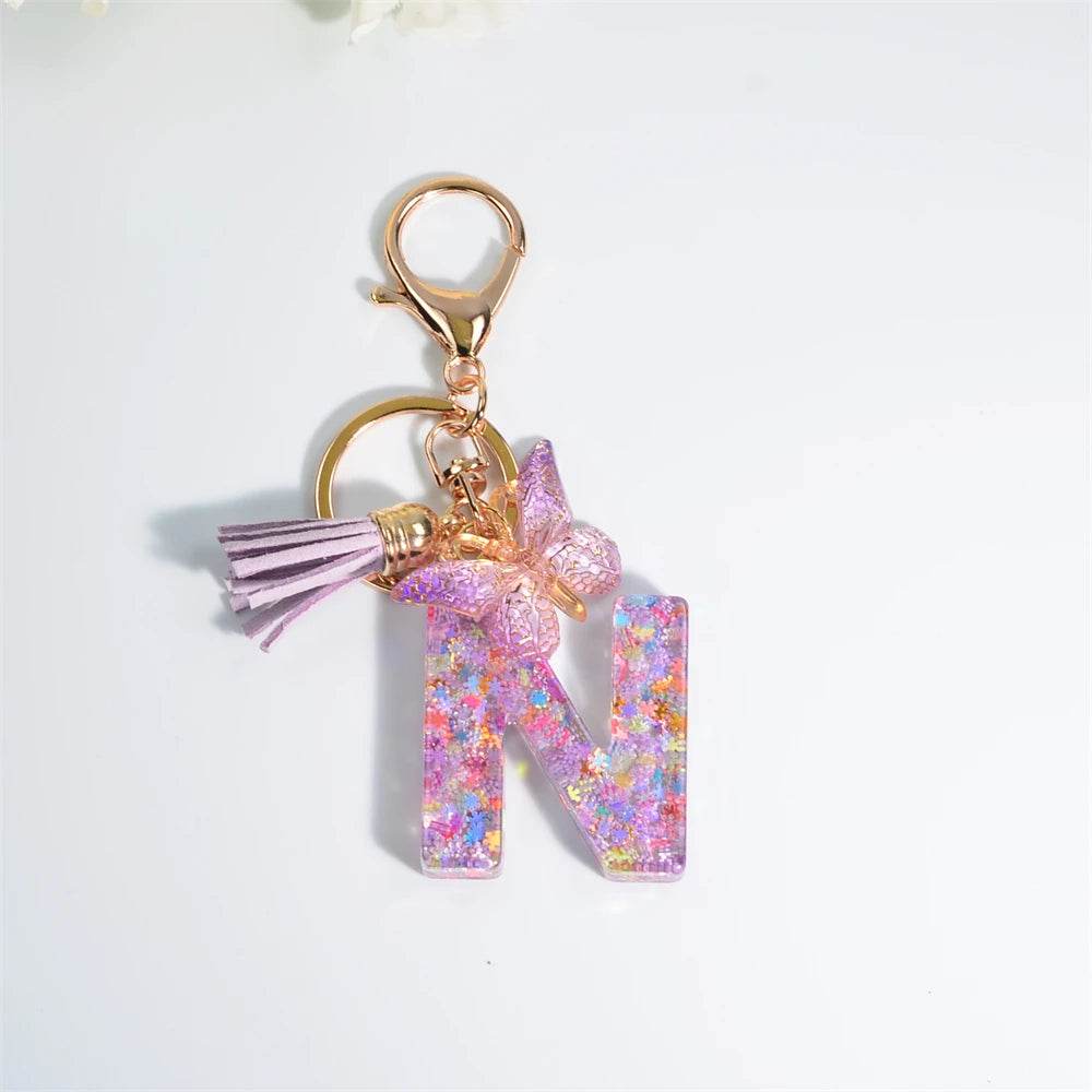 A–Z Personalized Butterfly Tassel Keychain – Custom Initial Gift for Women