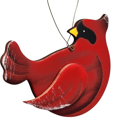 Wooden Cardinal Ornament - In flight Looking Back Left