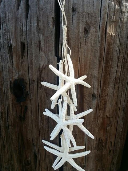 Natural White Finger Starfish Hanging Strand for Coastal Christmas Decorating/ Starfish on a String Wall Decor Hanger