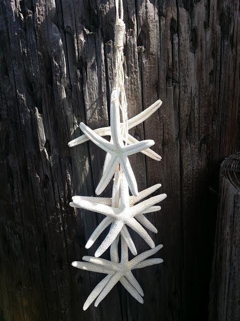 Natural White Finger Starfish Hanging Strand for Coastal Christmas Decorating/ Starfish on a String Wall Decor Hanger