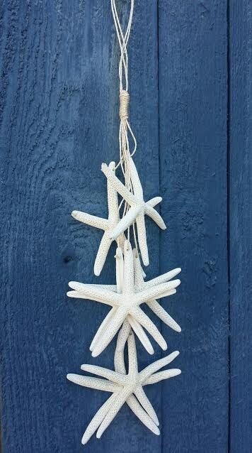 Natural White Finger Starfish Hanging Strand for Coastal Christmas Decorating/ Starfish on a String Wall Decor Hanger
