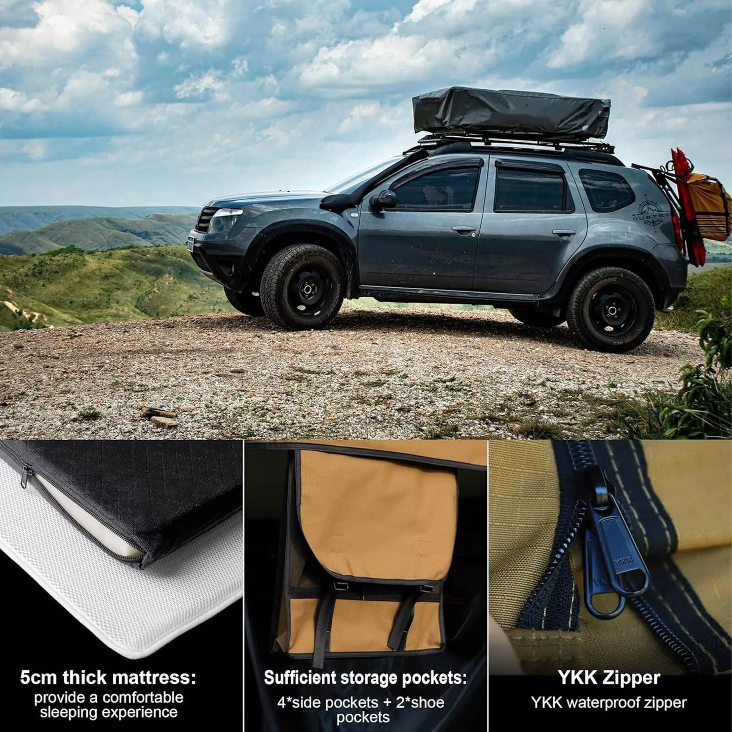 Naturnest Andromeda Khaki Soft Shell Rooftop Tent With Large Panoramic Skylight & YKK Doors (SAK72384)