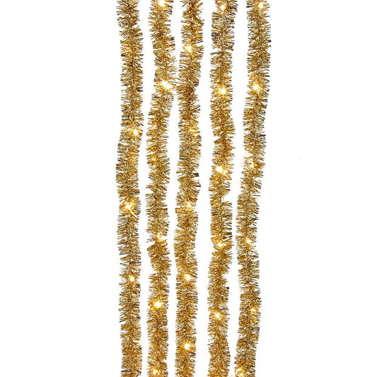 Champagne Iridescent Tinsel With Warm White Superbright LED Cascade Light - 6.5' - 100 Light
