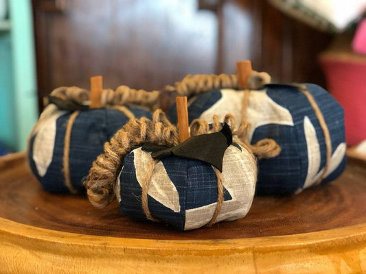 Navy Blue Starfish Fabric Pumpkin- 3 Sizes