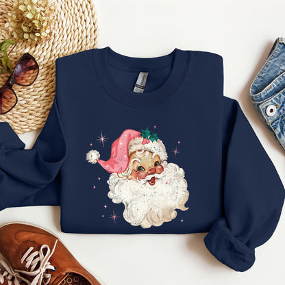 Retro Santa Sweatshirt, Vintage Classic Christmas, Pink Star