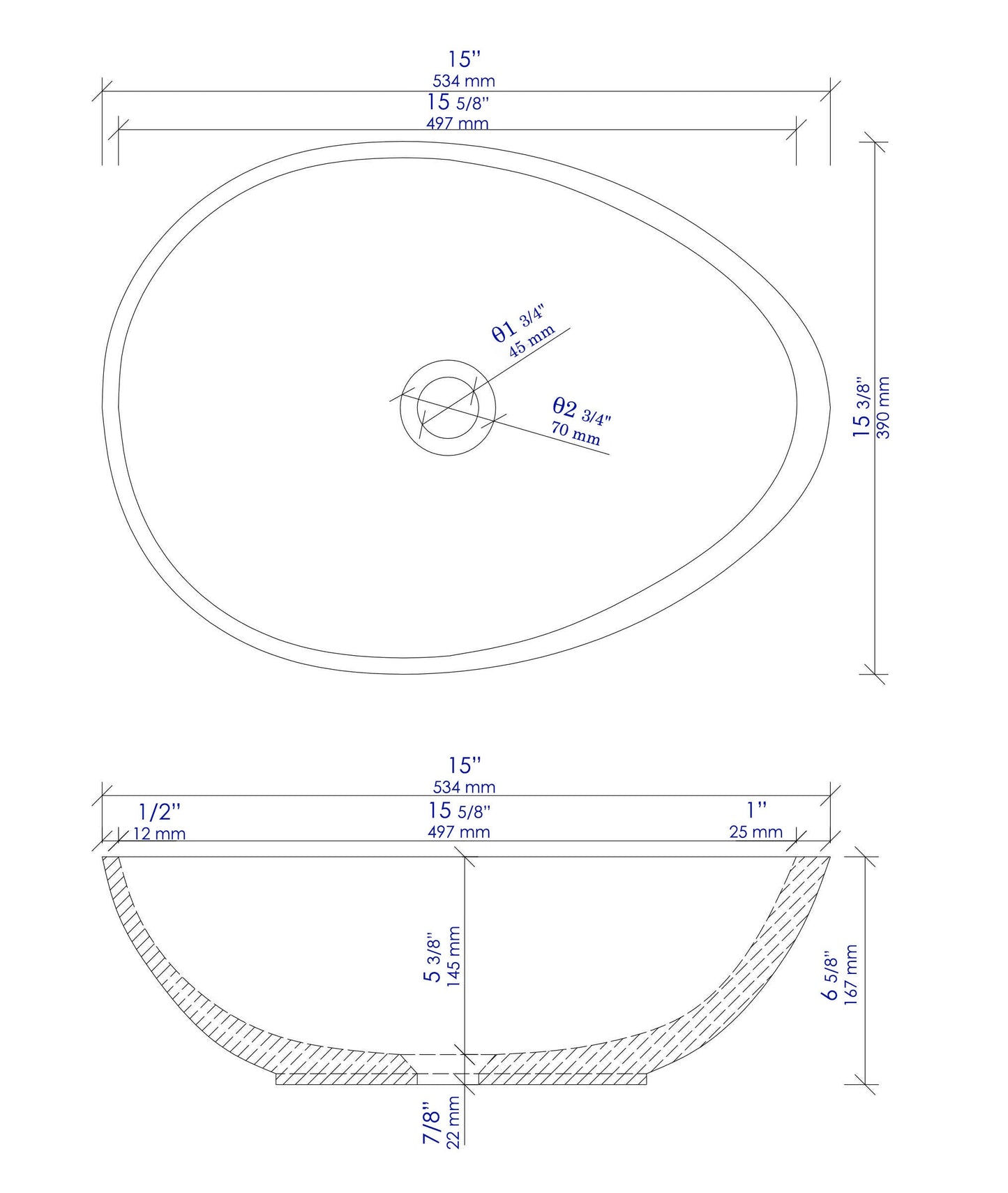 ALFI brand  ABCO21O 21" Solid Concrete Tear Drop Above Mount Vessel Sink