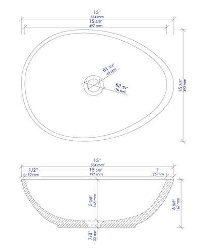 ALFI brand  ABCO21O 21" Solid Concrete Tear Drop Above Mount Vessel Sink