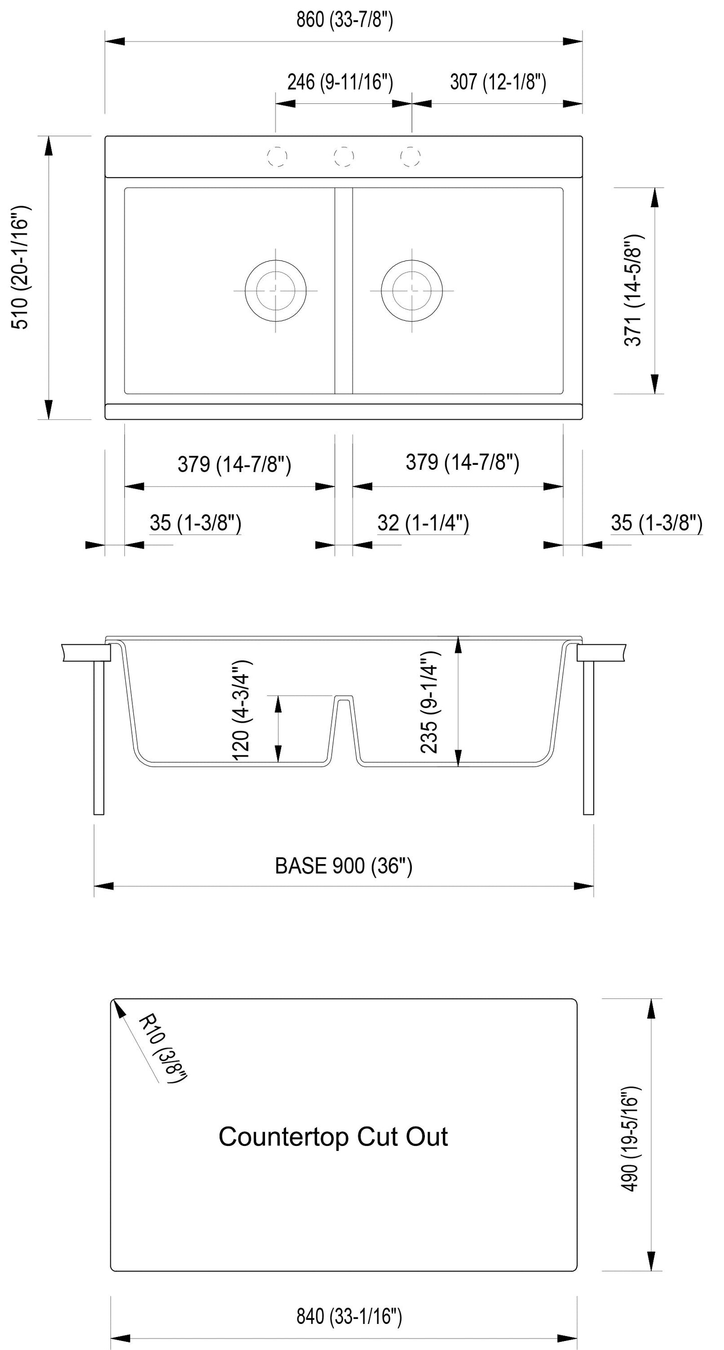 ALFI brand AB3418DBDI 33" Granite Composite Workstation Step Rim Double Bowl Drop In Sink with Accessories