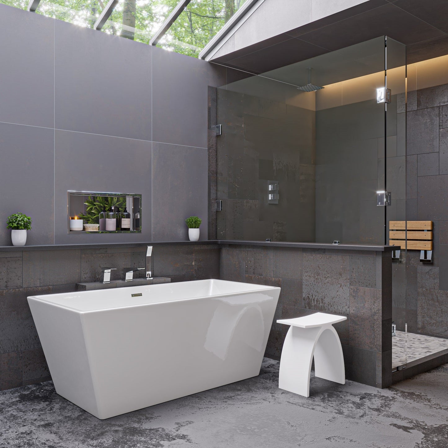 ALFI brand  AB8833 59 inch White Rectangular Acrylic Free Standing Soaking Bathtub
