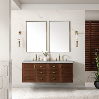 Amberly 60" Double Vanity Cabinet, Mid-Century Walnut