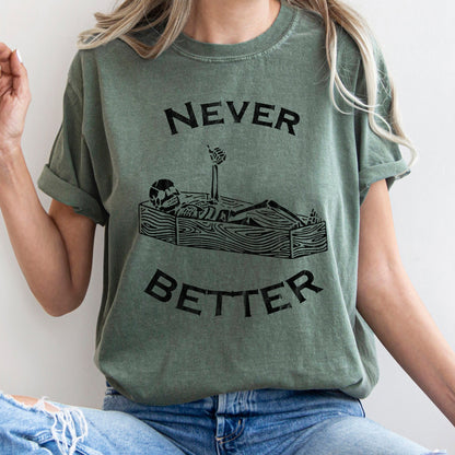 Never Better Skeleton In Coffin Retro Halloween Comfort Colors Tshirt