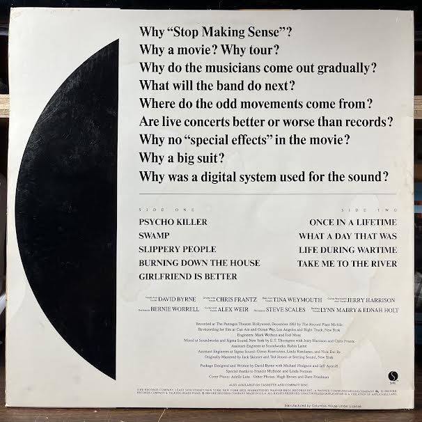 Stop Making Sense (VINYL) | Near Mint (NM or M-) Excellent+ (EX+)