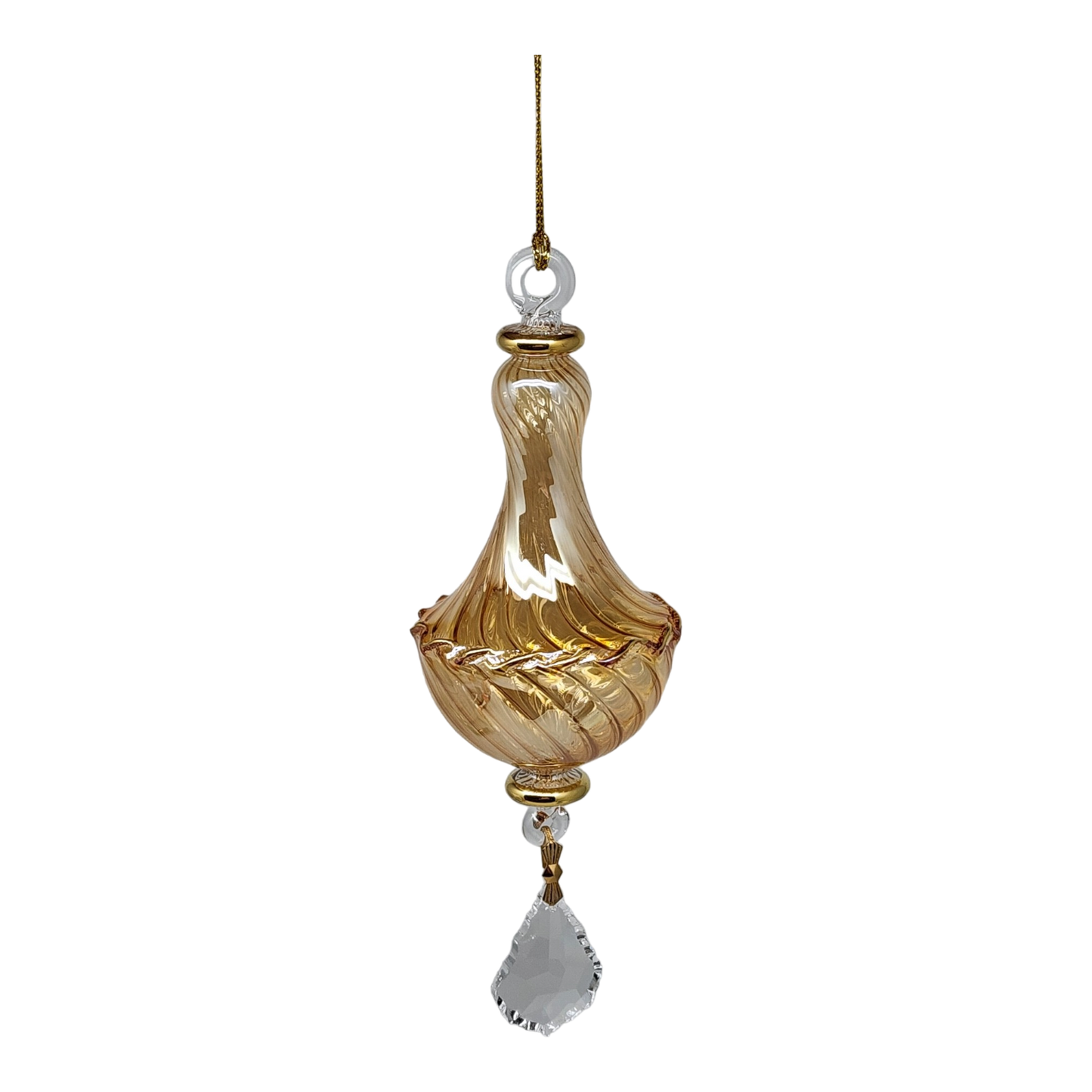 Blown Glass Twisted Chandelier Ornament with Crystal Dangle - Yellow
