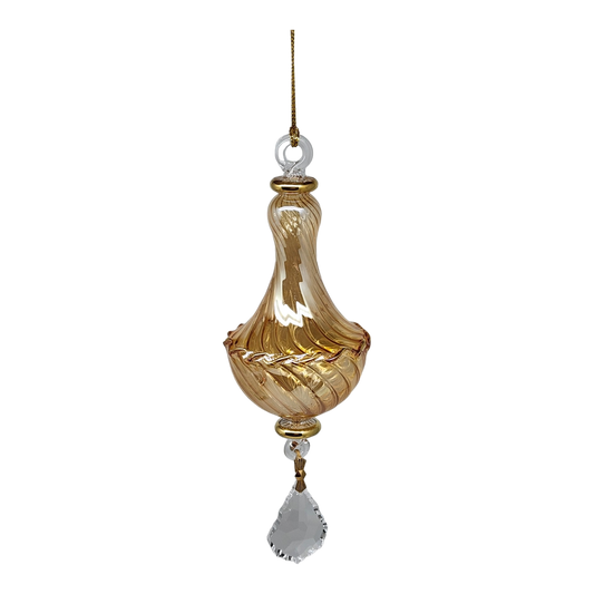 Blown Glass Twisted Chandelier Ornament with Crystal Dangle - Yellow
