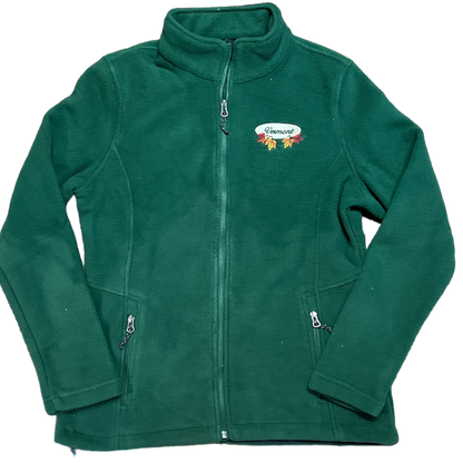 Women’s Full Zip Fleece Jacket – White Fall Leaves Oval Embroidery
