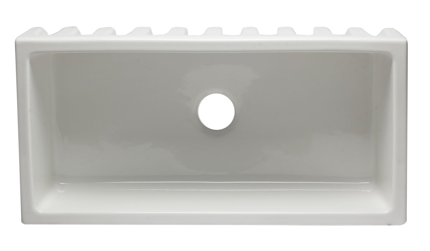 ALFI brand AB3618HS Reversible Smooth / Fluted Single Bowl Fireclay Farm Sink