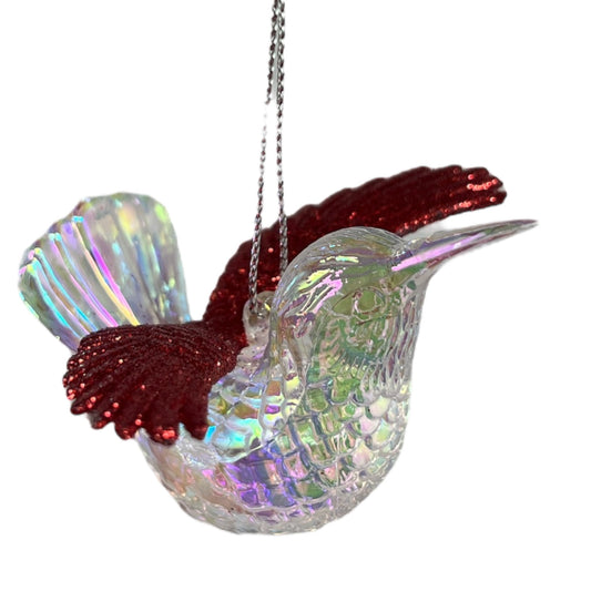 Clear / Red Winged Humming Bird Ornament