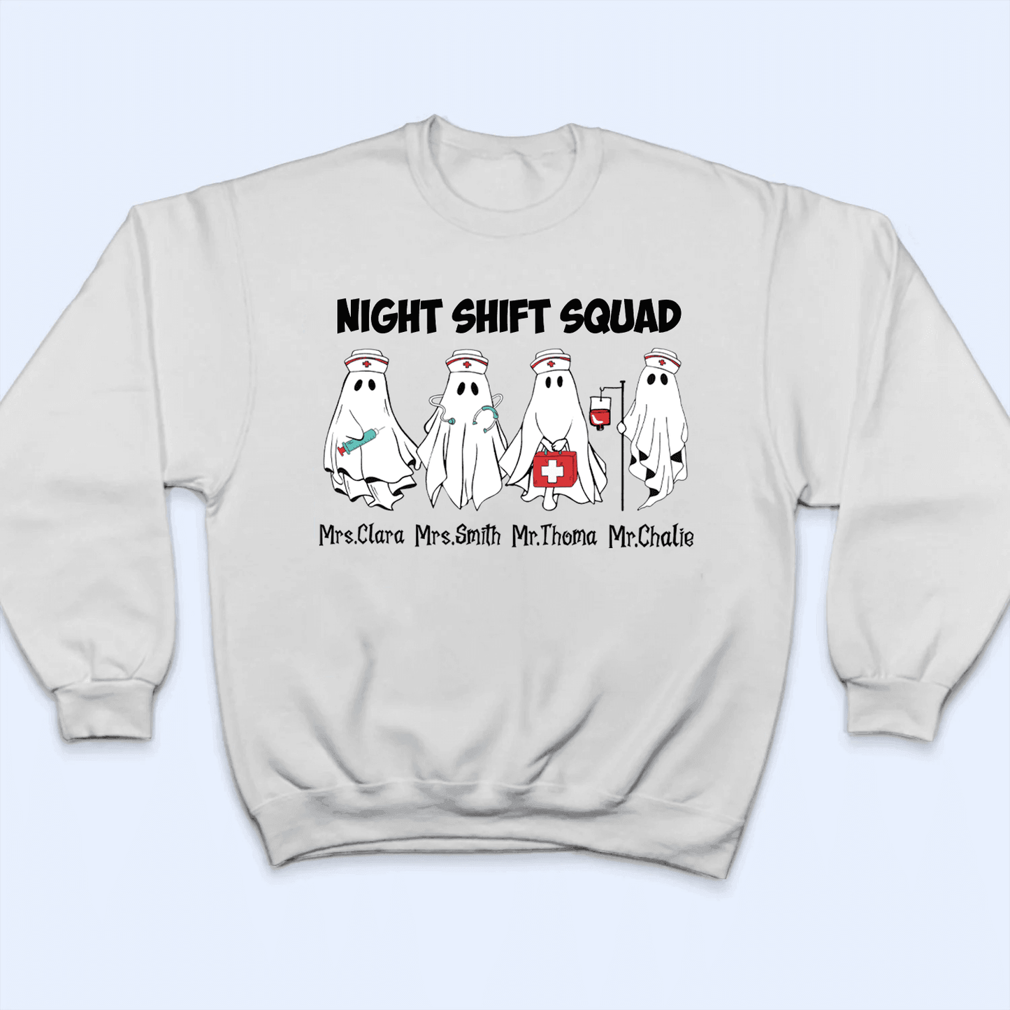 Night Shift Squad Halloween Shirt - Personalized Custom T Shirt - Birthday, Loving, Funny Gift for Nurse, CNA, Healthcare, Registered RN