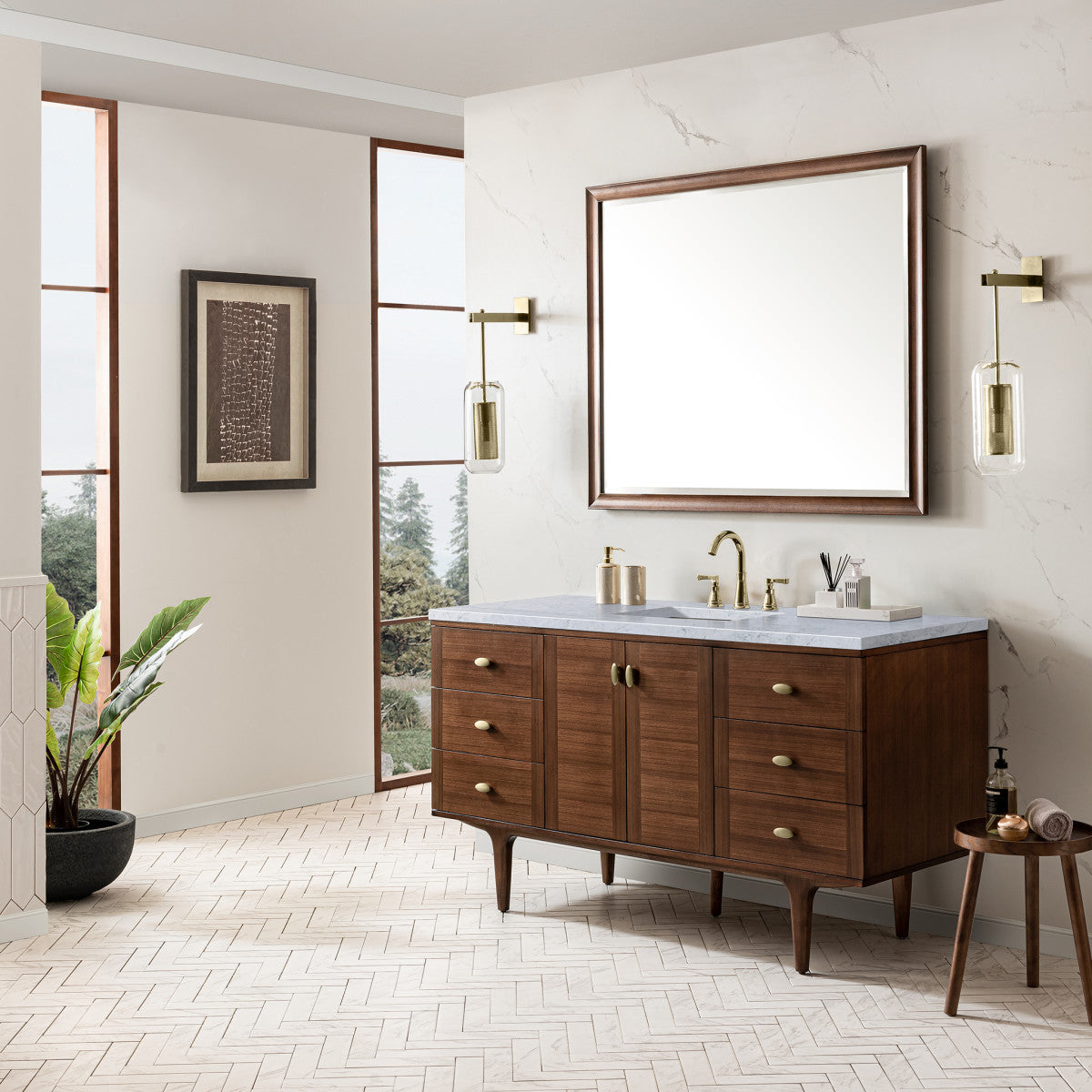 Amberly 60" Single Vanity Cabinet, Mid-Century Walnut