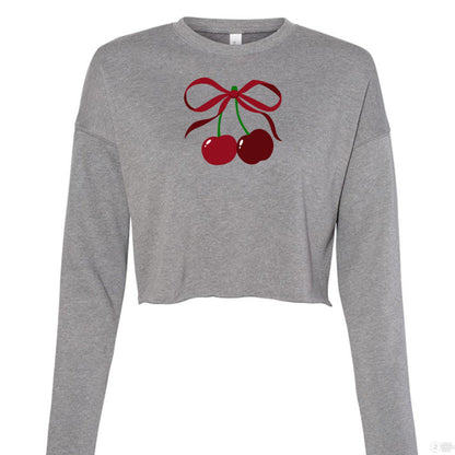 Customizable: Coquette Cherry Cropped Fleece Crew