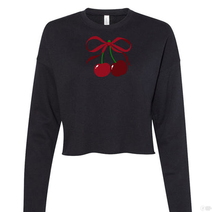 Customizable: Coquette Cherry Cropped Fleece Crew