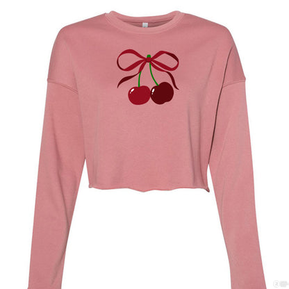 Customizable: Coquette Cherry Cropped Fleece Crew