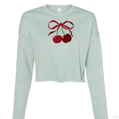Customizable: Coquette Cherry Cropped Fleece Crew