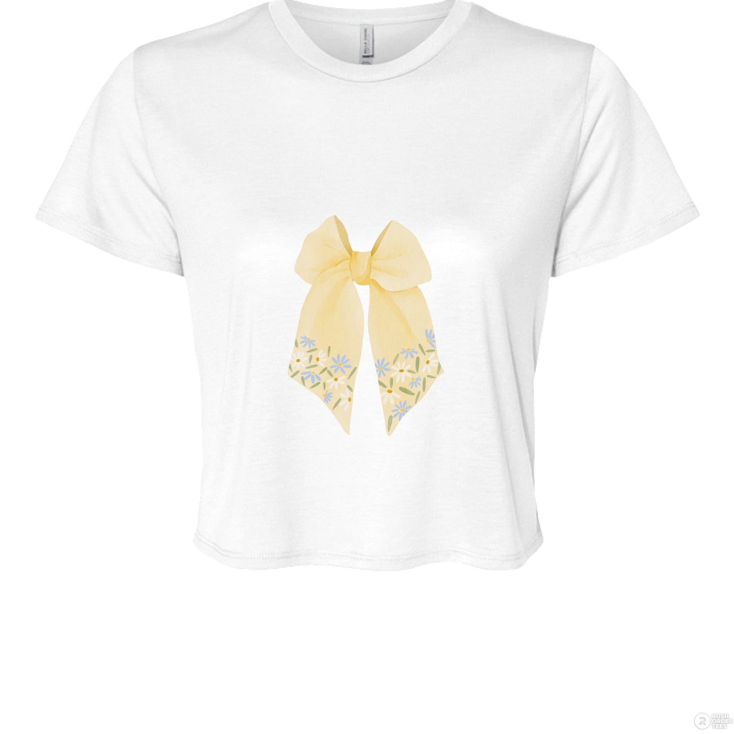 Customizable: Butter Yellow Floral Bow Cropped Tee