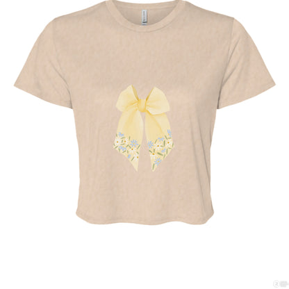 Customizable: Butter Yellow Floral Bow Cropped Tee
