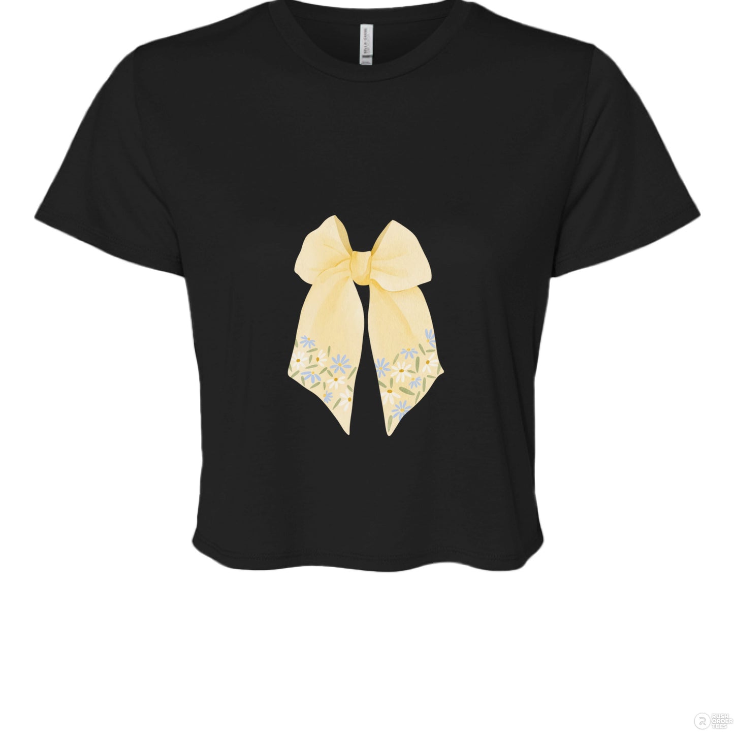 Customizable: Butter Yellow Floral Bow Cropped Tee