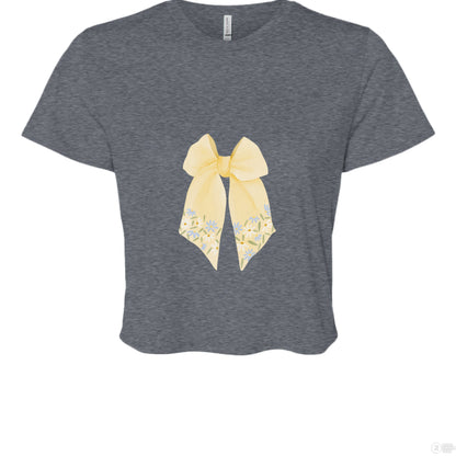 Customizable: Butter Yellow Floral Bow Cropped Tee