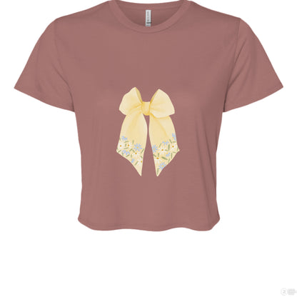 Customizable: Butter Yellow Floral Bow Cropped Tee