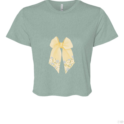Customizable: Butter Yellow Floral Bow Cropped Tee