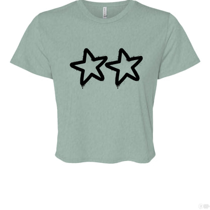 Customizable: Two Star Graffiti Flowy Cropped Tee