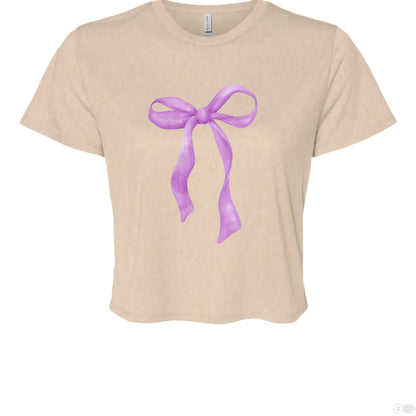 Customizable: Purple Coquette Bow Flowy Cropped T-Shirt
