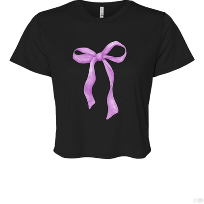 Customizable: Purple Coquette Bow Flowy Cropped T-Shirt
