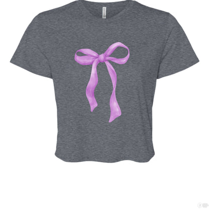 Customizable: Purple Coquette Bow Flowy Cropped T-Shirt