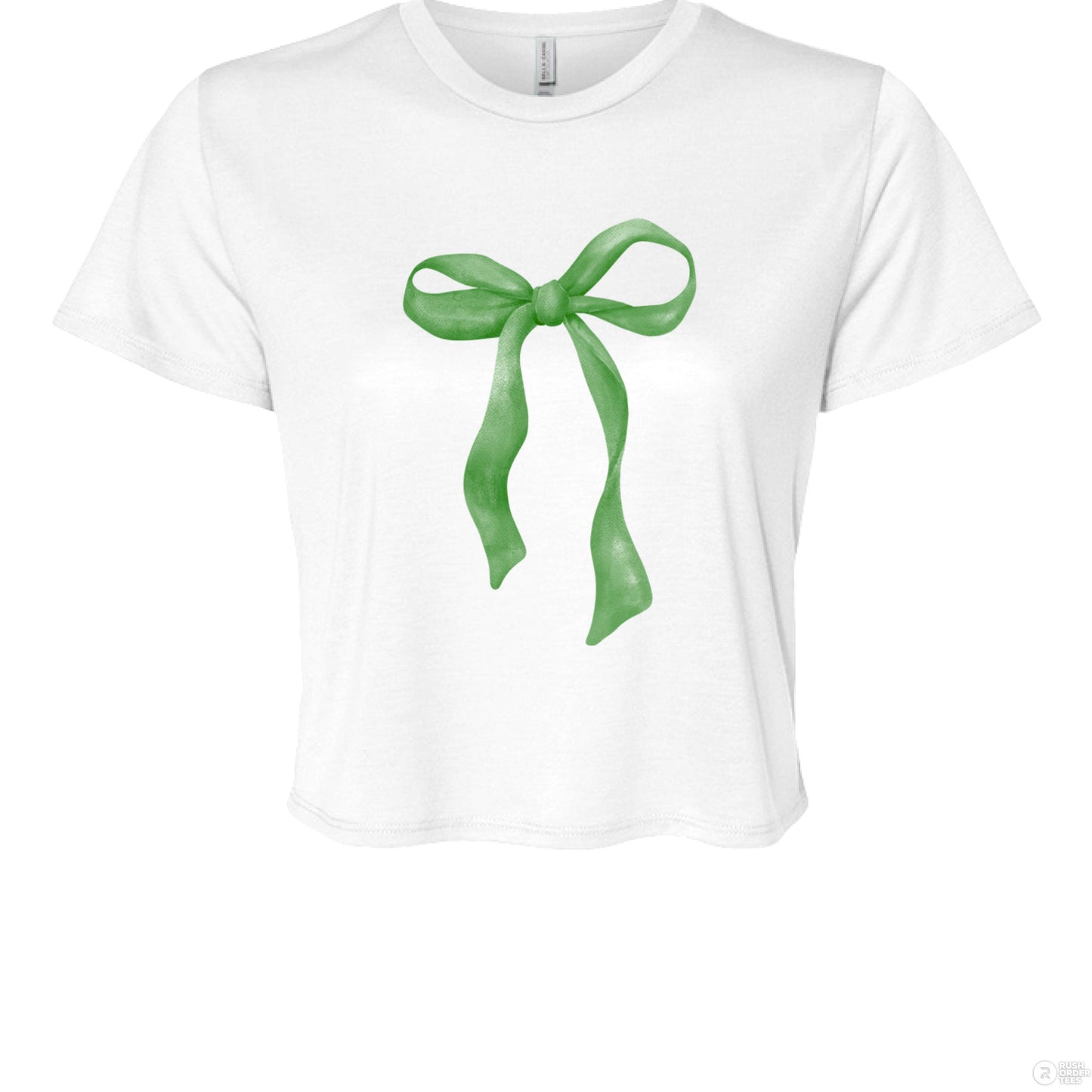 Customizable: Green Coquette Bow Flowy Cropped T-Shirt