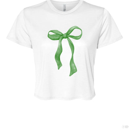 Customizable: Green Coquette Bow Flowy Cropped T-Shirt