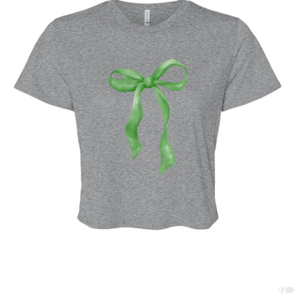 Customizable: Green Coquette Bow Flowy Cropped T-Shirt