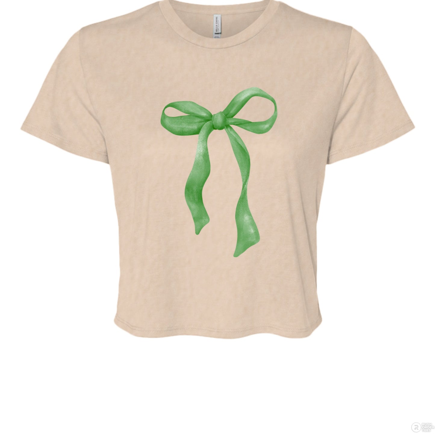 Customizable: Green Coquette Bow Flowy Cropped T-Shirt