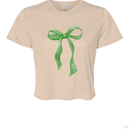 Customizable: Green Coquette Bow Flowy Cropped T-Shirt