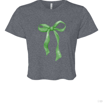 Customizable: Green Coquette Bow Flowy Cropped T-Shirt