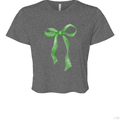 Customizable: Green Coquette Bow Flowy Cropped T-Shirt