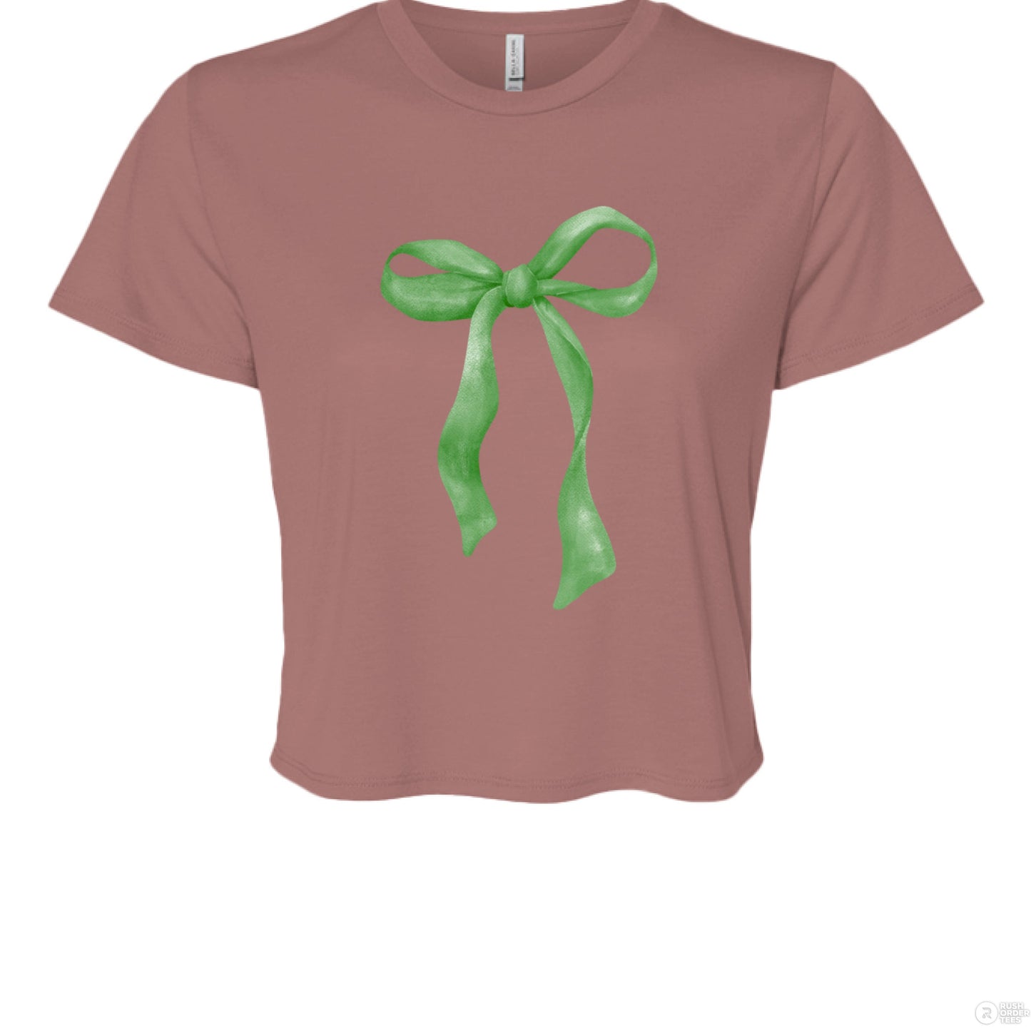 Customizable: Green Coquette Bow Flowy Cropped T-Shirt