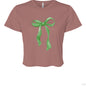 Customizable: Green Coquette Bow Flowy Cropped T-Shirt
