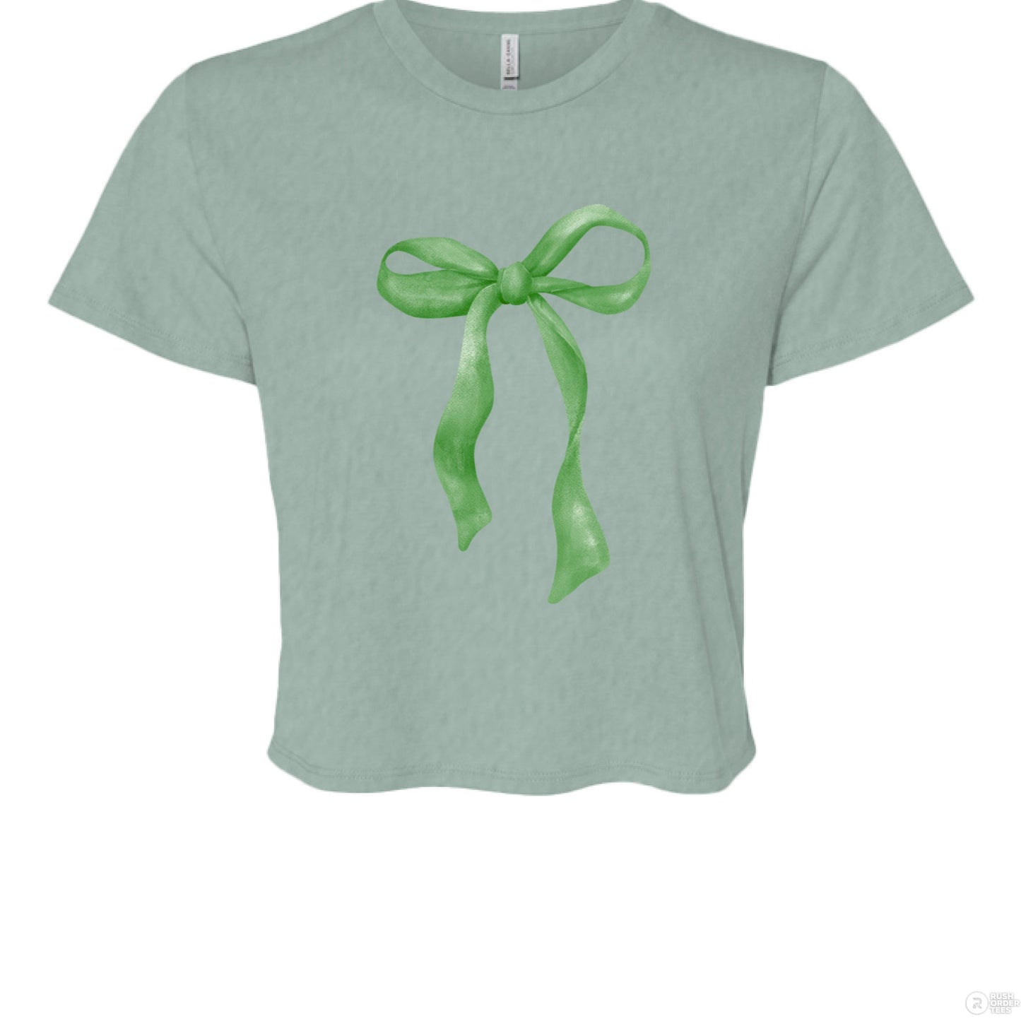 Customizable: Green Coquette Bow Flowy Cropped T-Shirt
