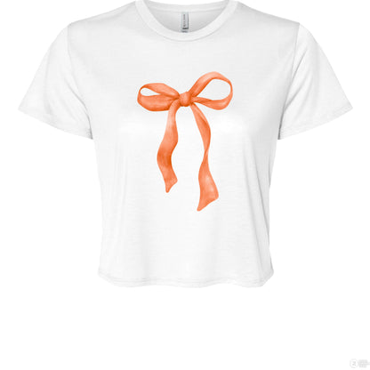 Customizable: Orange Coquette Bow Flowy Cropped T-Shirt